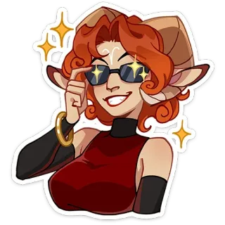 😎 การ์ตูน, ผู้หญิง, เขา, แว่นตา, ประกาย, ยิ้ม telegram sticker