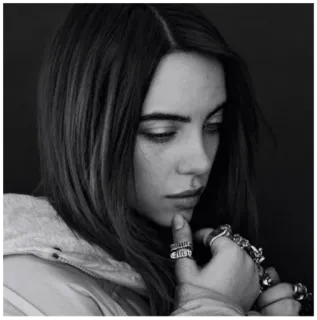 🤔 Billie Eilish 歌手, 音乐人, 名人, 肖像, 黑白 telegram sticker