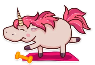 💪 Unicórnio, Yoga, Exercício, Desenho animado, Fofo, Rosa, Haltere, Fitness whatsapp sticker