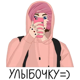 🤳 УЛЫБОЧКУ =) Stile anime, rosa, Selfie, Cartone animato whatsapp sticker