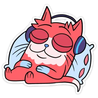 🎶 кот, сон, наушники, подушка, отдых, мультфильм, наклейка telegram sticker