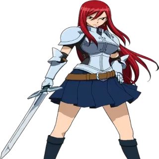 😡 Erza Scarlet Fairy Tail Anime, Postać, rude włosy, miecz, zbroja telegram sticker