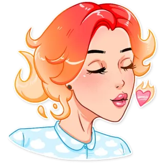 😘 wanita, gadis, potret, ciuman, emoji, kartun whatsapp sticker