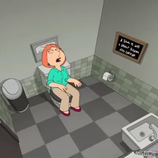 😭 Lois Griffin Family Guy A dump is just a solid scream for coffee toilettes, dessin animé, salle de bain, café, humour whatsapp sticker