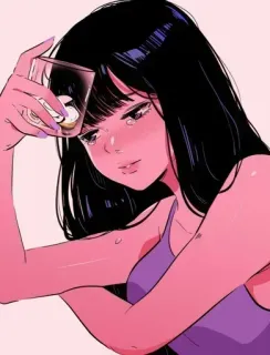 🍭 anime, girl, crying, sad, drink, alcohol, cartoon telegram sticker