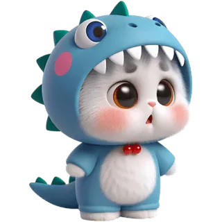 😯 猫, 恐竜, コスチューム, かわいい, アニメ, 動物 telegram sticker