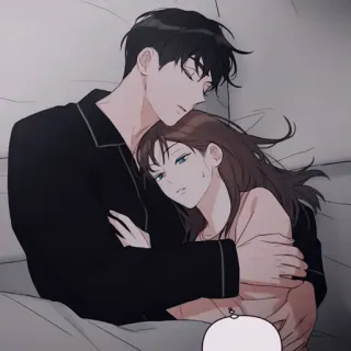 🖇 couple, sleeping, embrace, love, cartoon, romantic telegram sticker