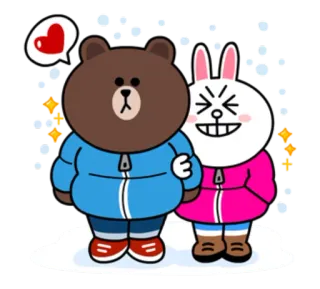👫 Brown (bear), Cony (rabbit) หมี, กระต่าย, น่ารัก, เพื่อน, รัก, การ์ตูน telegram sticker
