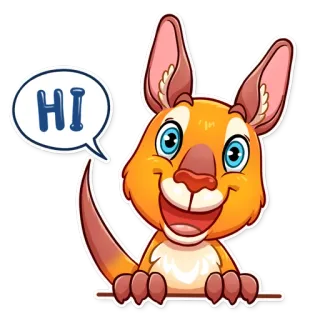 👋 HI kanguru, hai, hewan, salam, imut, kartun whatsapp sticker