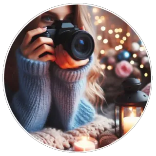 📷 máy ảnh, nhiếp ảnh, phụ nữ, mùa đông, ấm cúng, áo len, đèn whatsapp sticker