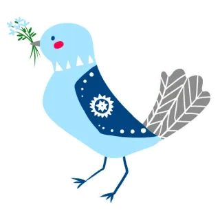 😊 鸟, 蓝色, 花, 可爱, 贴纸, 插图, 动物 telegram sticker