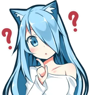 ❓ อนิเมะ, เครื่องหมายคำถาม, คาวาอิ, ผู้หญิง, สติกเกอร์, หูแมว, สับสน telegram sticker