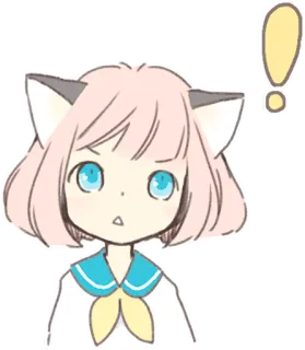 😠 Anime, Garota gato, Fofo, Surpreso, Ponto de exclamação, Kawaii telegram sticker