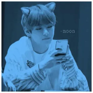 💜 - moon cat ears, moon, k-pop, blue, person, phone, selfie telegram sticker