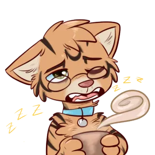 😩 Z gato, sonolento, cansado, desenho animado, animal, café, manhã telegram sticker