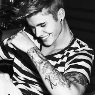 😁 Justin Bieber 歌手, 名人, 肖像, 黑白, 人物, 男性 telegram sticker