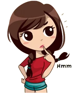 🤔 Hmm dibujo animado, chica, pensando, hmm, pensativa, preguntando whatsapp sticker