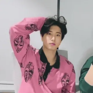 🍩 hombre, persona, camisa rosa, kpop, ídolo, retrato whatsapp sticker
