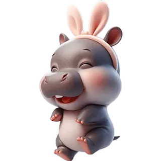 😆 ippopotamo, orecchie da coniglio, carino, animale, cartone animato, mammifero, kawaii telegram sticker
