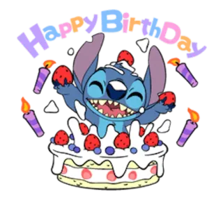 🎂 Stitch Happy Birthday с днем рождения, стич, торт, день рождения, лило и стич, праздник whatsapp sticker