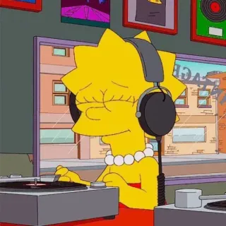🎧 Lisa Simpson The Simpsons Lisa Simpson, Die Simpsons, DJ, Musik, Cartoon, Kopfhörer, Plattenspieler whatsapp sticker