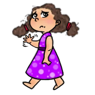 😒 Dessin animé, Fille, Triste, Robe violette, Cheveux bouclés telegram sticker