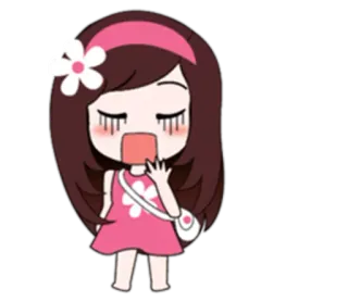 😌 卡通, 女孩, 可爱, 花, 卡哇伊, 粉色, Q版 whatsapp sticker
