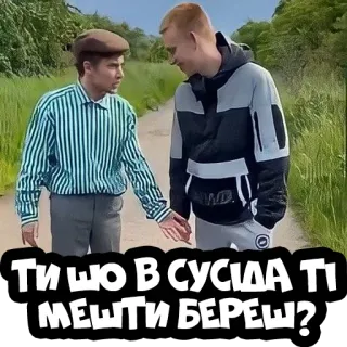 😂 ТИ ШО В СУСІДА ТІ МЕШТИ БЕРЕШ? hombres, sendero, naturaleza, aire libre telegram sticker