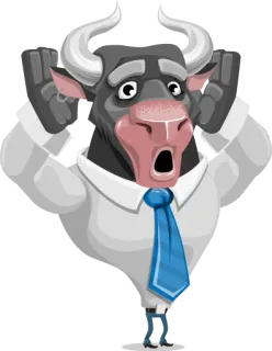 👍 byk, biznesmen, garnitur, krawat, kreskówka, zszokowany, niespodzianka, biuro telegram sticker