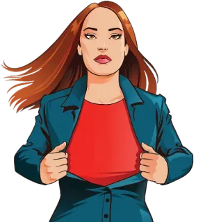 🤨 femme, super-héros, pouvoir, féminin, dessin animé, héros, fort, t-shirt, manteau telegram sticker