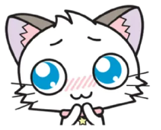 🐱 gato, anime, fofo, kawaii, branco, desenho animado, feliz whatsapp sticker