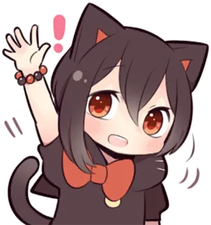 🙋 garota gato, anime, kawaii, fofo, chibi, saudação, acenando whatsapp sticker