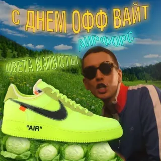 👟 С ДНЕМ ОФФ ВАЙТ
АИР ФОРС
ЦВЕТА КАПУСТЫ! air force, sneakers, off-white, shoes, fashion, russian, cabbage telegram sticker