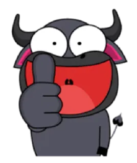 👍 Hoạt hình, Động vật, Bò đực, Ngón tay cái hướng lên, Tích cực, Nhãn dán telegram sticker