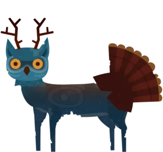 🥺 coruja, cervo, animal, fantasia, híbrido, ilustração whatsapp sticker
