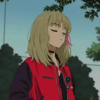 📕 Anime Mädchen, blonde Haare, Casual Stil, Choker, Illustration telegram sticker