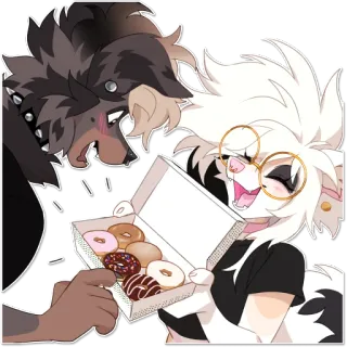 🍩 furry, anthro, donuts, friends, sharing, cute, happy, food whatsapp sticker