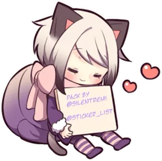 🕧 PACK BY @SILENTREMI @STICKER_LIST sticker, oreilles de chat, chibi, mignon, animé whatsapp sticker