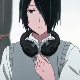 🙁 Yu Ishigami Kaguya-sama: Love Is War 애니메이션, 이시가미, 헤드폰, 캐릭터, 소년, 학생 whatsapp sticker