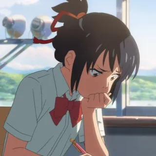 🍣 Mitsuha Miyamizu Your Name animé, fille, Mitsuha Miyamizu, Your Name, lycéenne, triste telegram sticker