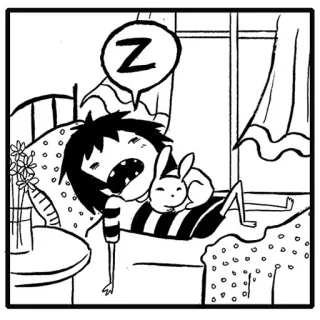 😴 Z sono, desenho animado, personagem, coelho, cama, relaxamento, sonho whatsapp sticker