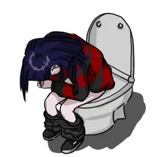 😥 toilette, pleurer, triste, emo, assis, salle de bain whatsapp sticker
