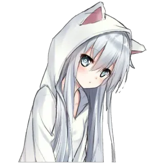 😒 Anime, Meisje, Kattenoortjes, Hoodie, Kawaii, Schattig telegram sticker