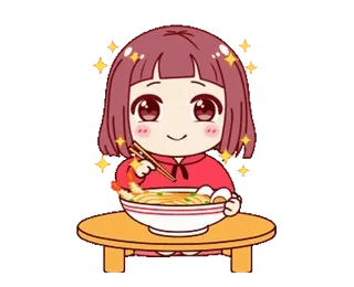 🍜 Ramen, Noodles, Eten, Leuk, Eetstokjes, Anime, Meisje, Sterren telegram sticker