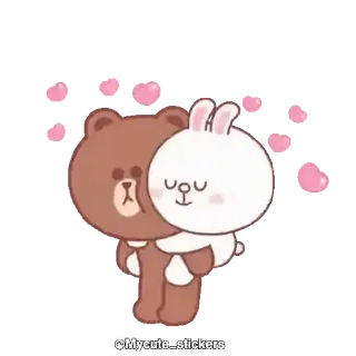 💖 ©Mycute.stickers oso, conejo, amor, lindo, dibujos animados, abrazando, kawaii telegram sticker