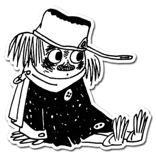 🌚 Snufkin Moomins Moomin, Snufkin, personaje, sombrero, bufanda, sentado telegram sticker