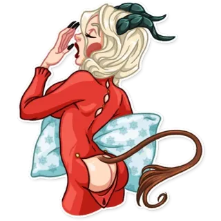😴 diavolo, corna, ragazza, rosso, pigiama, coda whatsapp sticker