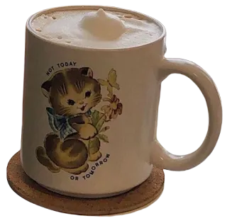 ☕️ NOT TODAY OR TOMORROW kot, kotek, kawa, filiżanka, kubek, prokrastynacja, słodki telegram sticker