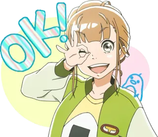 👌 OK! anime meisje, OK gebaar, vrolijk, cartoon personage, schattig, gelukkig telegram sticker