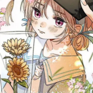 🧸 Anime, Manga, Mignon, Fille, Fleurs, Tournesols, Rubans telegram sticker